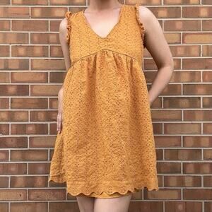 Knox Rose Mustard Yellow Eyelet Ruffle Dress Size Small Cottagecore Summer